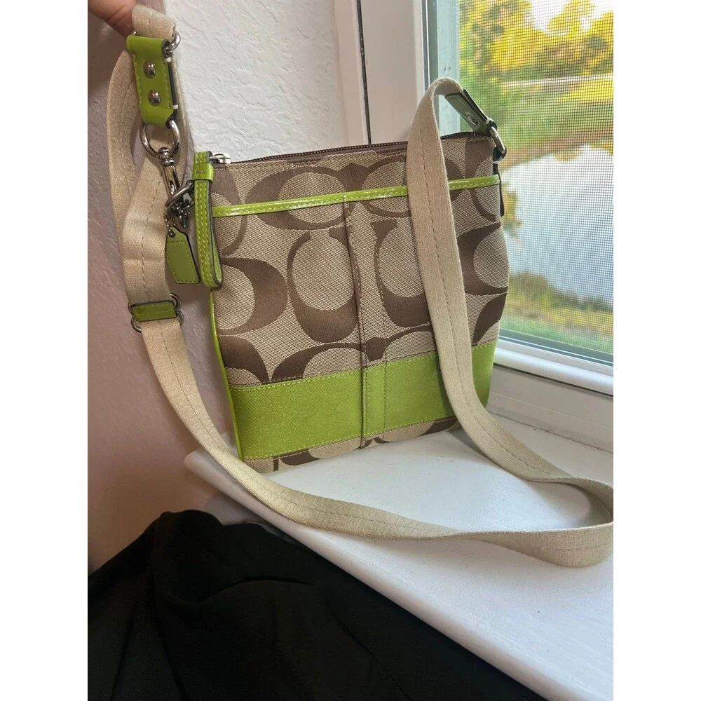 Coach Signature C Crossbody Bag in Brown, Tan & Chartreuse | Excellent Condition - Picture 3 of 11